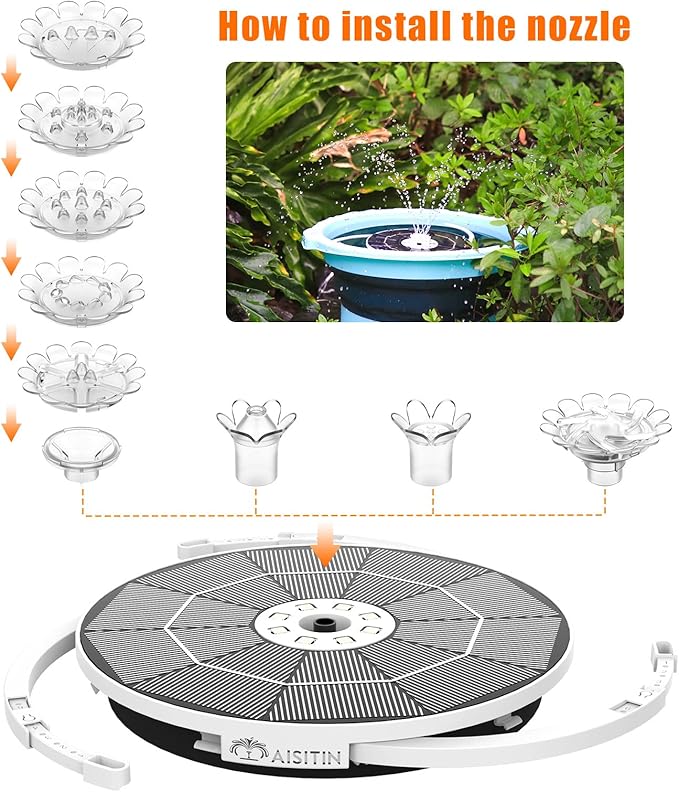 AISITIN Solar Fountain with Lights, 3.5W Solar Water Fountain with 1500mAh Battery Backup & 6 Nozzles, LED Solar Water Pump for Bird Bath, Outdoor, Pond, Pool, Fish Tank & Garden