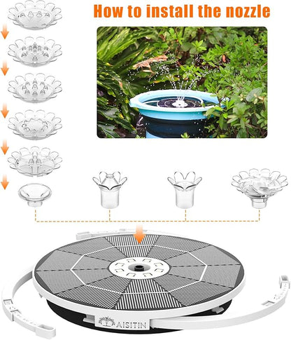 AISITIN Solar Fountain with Lights, 3.5W Solar Water Fountain with 1500mAh Battery Backup & 6 Nozzles, LED Solar Water Pump for Bird Bath, Outdoor, Pond, Pool, Fish Tank & Garden