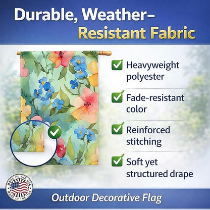 Caroline's Treasures Alaska Forget-me-nots in Watercolor House Flag Large Porch Sleeve Pole Decorative Outside Yard Banner Artwork Wall Hanging, Polyester, House Size, Multicolor