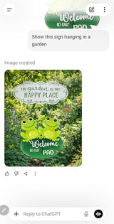 Metal Outdoor Garden Signs, "Welcome to Our Pad", Frog Pals, and "The Garden Is My Happy Place", 2 Piece Set, Green and White, Decorative Hanging Wall Decor