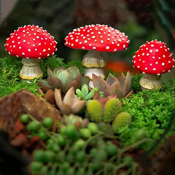 OwMell Glow in The Dark Mushroom, Set of 3 Mushroom Decor Decorations for Garden Yard, Mushroom Tree Decorations Outdoor, Mushroom Statue Figurines, Fairy Garden Decor Accessories - Garden Stakes