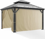Patio Curtains Outdoor Waterproof - 10'Wx12'Lx7'H Weatherproof Pergola Outside Curtains, Gazebo Universal Replacement Privacy Curtains, 4 Panels Sidewall Drapes with Zipper, Cream
