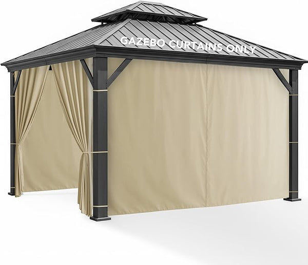 Patio Curtains Outdoor Waterproof - 10'Wx12'Lx7'H Weatherproof Pergola Outside Curtains, Gazebo Universal Replacement Privacy Curtains, 4 Panels Sidewall Drapes with Zipper, Cream