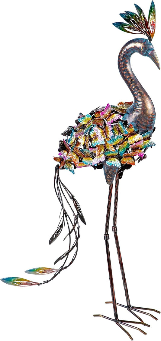 Evergreen Garden 35" Butterfly Peacock Garden Metal Animal Statues, Garden Decor Metal Yard Art for Lawn Backyard Party Wedding Decoration