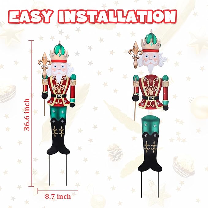 WONDER GARDEN Christmas Metal Yard Stakes, Lighted Nutcracker Soldier, Outdoor Christmas Decorations for Lawn Party Outside