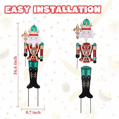 WONDER GARDEN Christmas Metal Yard Stakes, Lighted Nutcracker Soldier, Outdoor Christmas Decorations for Lawn Party Outside