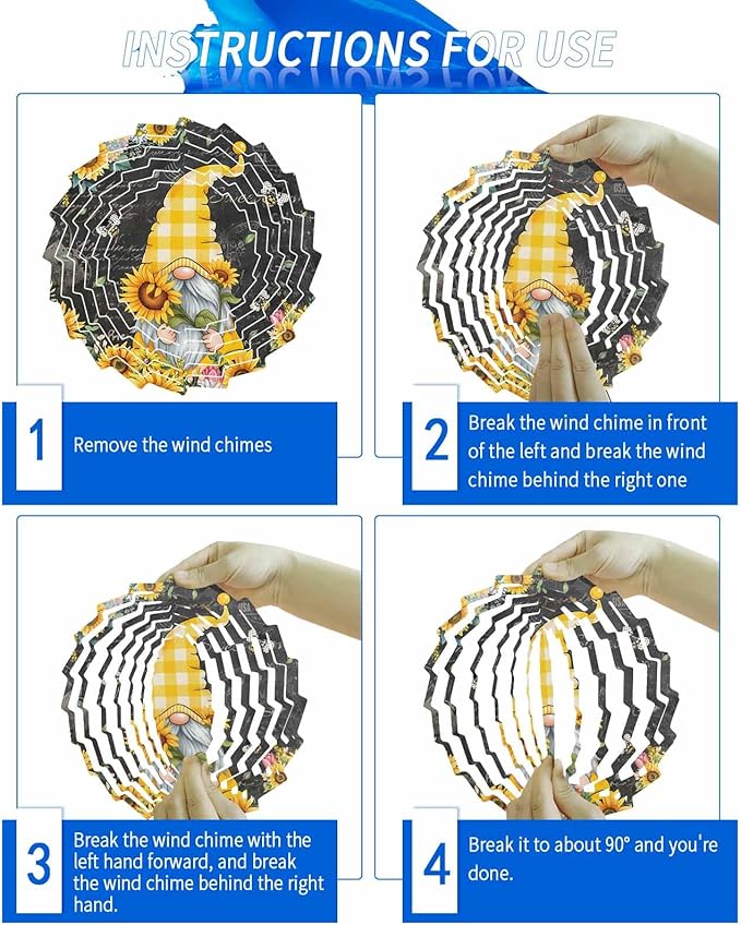 Gnomes Black Wind Spinners Outdoor Inoor,Decorative Hanging Sunflower Ornaments for Yard Patio Garden,Yellow Sunflower Floral Bee Summer Spring Stainless Steel Metal Wind Sculpture Suspension Trim,8"