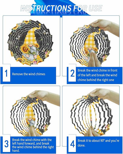 Gnomes Black Wind Spinners Outdoor Inoor,Decorative Hanging Sunflower Ornaments for Yard Patio Garden,Yellow Sunflower Floral Bee Summer Spring Stainless Steel Metal Wind Sculpture Suspension Trim,12"