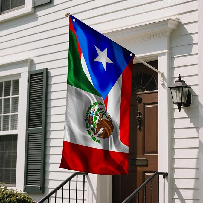 Puerto Rican Puerto Rico And Mexico Mexican Flag 3x5 Ft Double-Sided Printed Indoor/Outdoor Flag Polyester Fabric Decorative Banner With 2 Brass Grommets 3x5 Foot National Flags For Outside