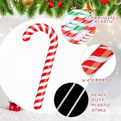 Glenmal 12 Pcs Christmas Candy Cane Yard Decor Outdoor Lawn Garden Yard Sign Red Green White Candy Cane Decoration Christmas Decoration with Stakes for Xmas Holiday Decor