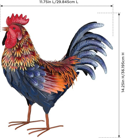 Regal Art & Gift Handcrafted Metal Rooster Statue, Weather-Resistant Farmhouse Yard Art, Indoor/Outdoor Garden Sculpture, Detailed Feather Design, Decorative Bird for Home & Garden, Arroyo, 21" Height