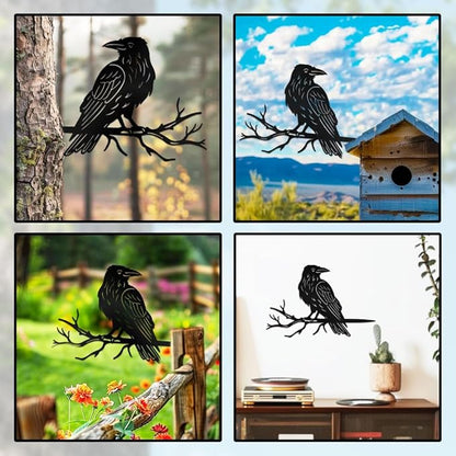 WADORN Crow Raven on Branch Metal Yard Art Decor, Bird on Branch Outdoor Tree Silhouette Stake for Tree Yard Garden Patio Animal Outdoor Decor Gift for Housewarming Home Art Decor