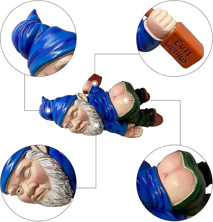 MINICAR Gnome Statue, Funny Outdoor Garden Yard Lawn Sculpture Decoration Home Decor Naughty Gifts, 6 Inch Length