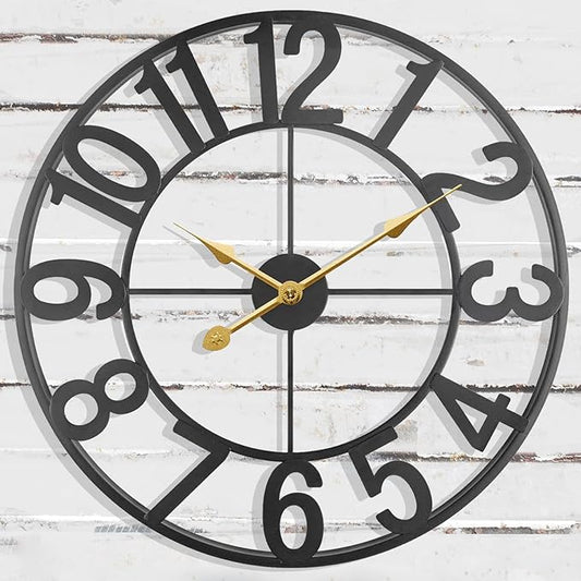 Large Outdoor Clock Battery Operated, Modern Black Farmhouse Decorative Wall Clock for Living Room, Kitchen, 20 Inch Metal Outdoor Clock for Patio, Pool Area, Garden, Deck
