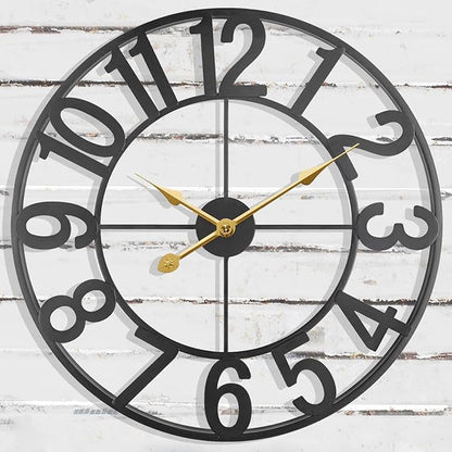 Large Clock, 24 Inch Wall Clock Battery Operated, Modern Black Metal Decorative Outdoor Clock for Patio, Pool Area, Kitchen, Garden, Deck, Farmhouse, Living Room