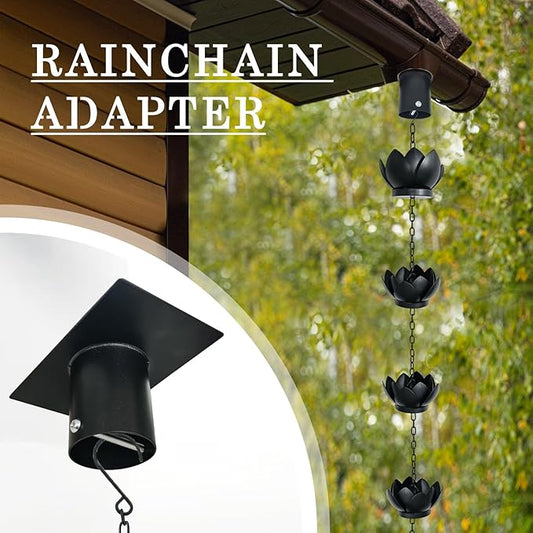 Rain Chain Gutter Adapter, Metal Rain Chain Outside Gutters Downspout Accessories, Black Powder Coated Gutter Adapter Rain Chain Installation