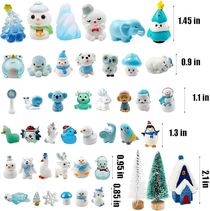 Suartus Christmas Miniature Figurines - 46 Winter Mini Resin Animal Figurines Tiny Christmas Figures Model Statue Ornaments for Xmas Fairy Garden Moss Landscape Potted Plant Snow Globes Home Decor