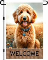 BlissYard Dog Welcome Garden Flag 12x18 Inch – Double-Sided Outdoor Yard Flag, Spring Summer Garden Decor for Lawn Porch Patio Backyard, Goldendoodle Dog Lovers Gift