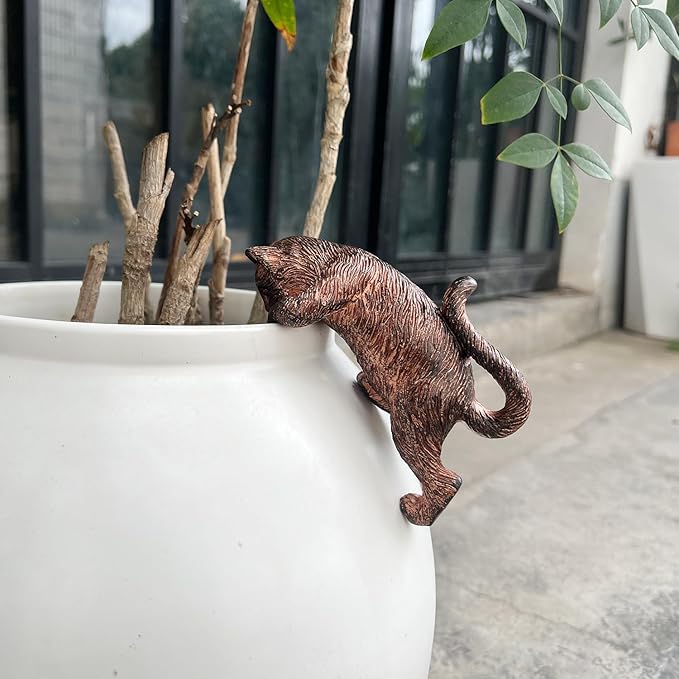 Miniature Cat Figurines Plant Decorations for Pots,Vintage Resin Hanging Cat Statue Planter Pot Hugger,Cute Climbing Flower Pot Hanger,Funny Garden Decor Outdoor Yard Balcony Gifts