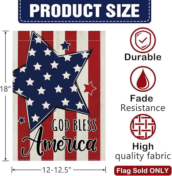 Dyrenson 4th of July Patriotic Christian Stars Stripes Decorative Garden Flag, Religious God Bless America Yard Outside Home Decoration, American USA Burlap Outdoor Small Decor Double Sided 12 x 18