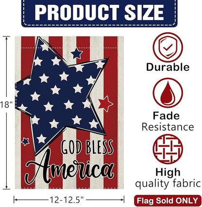 Dyrenson 4th of July Patriotic Christian Stars Stripes Decorative Garden Flag, Religious God Bless America Yard Outside Home Decoration, American USA Burlap Outdoor Small Decor Double Sided 12 x 18