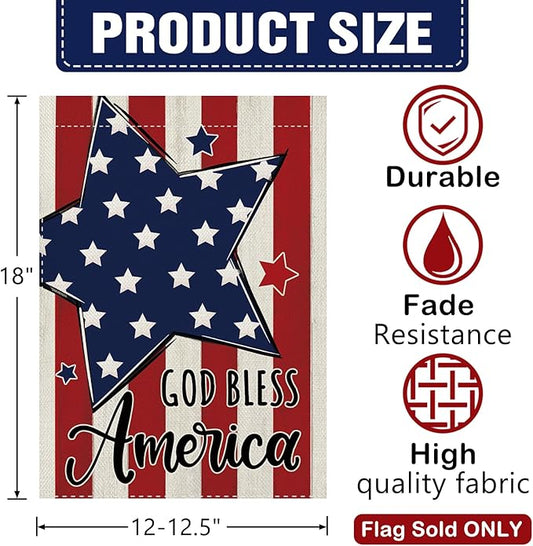 Dyrenson 4th of July Patriotic Christian Stars Stripes Decorative Garden Flag, Religious God Bless America Yard Outside Home Decoration, American USA Burlap Outdoor Small Decor Double Sided 12 x 18