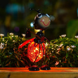 Solar Ladybug Lantern Outdoor Waterproof - Crackle Glass Globe LED Light, Cute Metal Bug Tabletop Lamp for Yard Patio Garden, Gift for Mom Women Grandma Housewarming