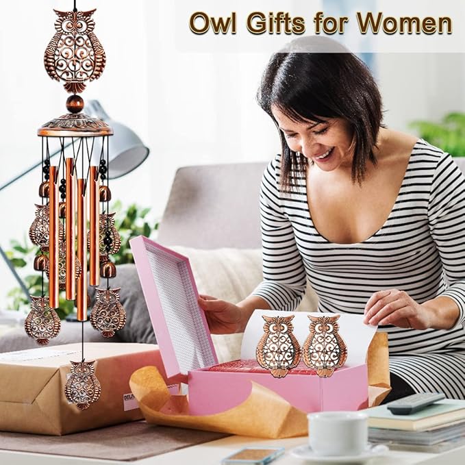 JUNQIU Owl Wind Chimes for Outside, Owl Gifts for Women - 35In Owls Decor Windchime, Gifts for Women, Mom