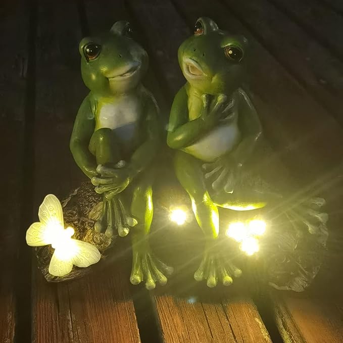 Couple Frogs Garden Statue - 9" Weatherproof Outdoor Yard Decor