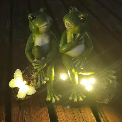 Couple Frogs Garden Statue - 9" Weatherproof Outdoor Yard Decor