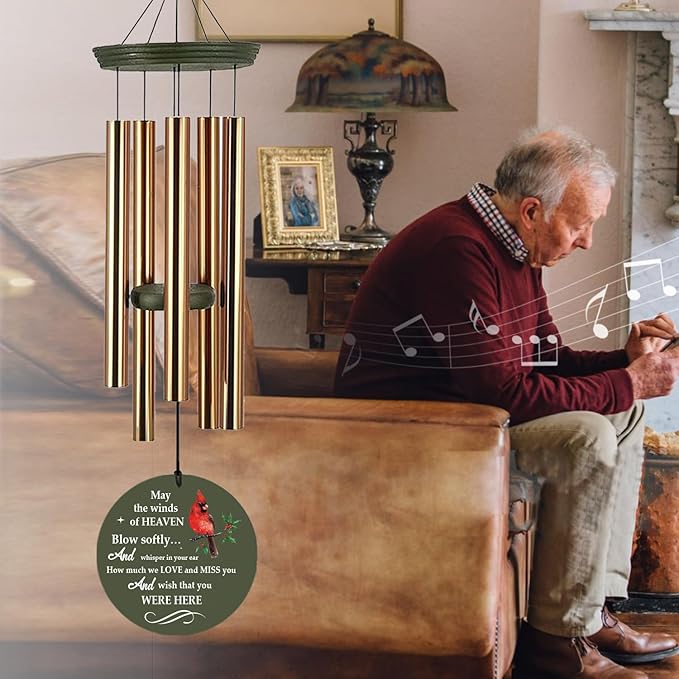 Personalized Wind Chimes, Cardinals Memorial Wind Chimes, Sympathy Gifts for Loss of Loved One, Wind Chime Deep Tone for Loss of Loved Dad/Mom/Ones for Condolences/Funeral, Product in USA