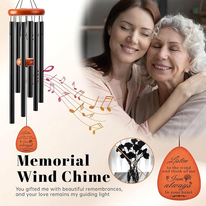 Sympathy Gifts for Loss of Loved One Memorial Wind Chimes Sympathy/Bereavement/Memorial Gifts for Loss of Mom Dad Husband, Grief Remembrance Condolences Gifts for Women, 32" Black