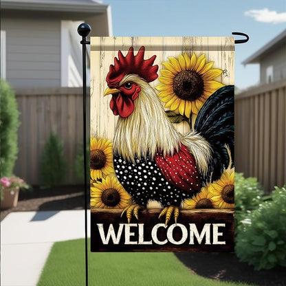 Spring Summer Garden Flag 12x18 Inch Welcome Rooster Sunflower Farm Animal Rustic Country Design Outdoor Yard Porch Lawn for Seasonal Farmhouse Home Decor