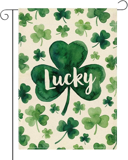St Patricks Day Lucky Shamrock Garden Flag Irish March Garden Flag Happy St Patricks Day Double Sided Outdoor House Flag for Outside Yard Decorations 12×18 Inch