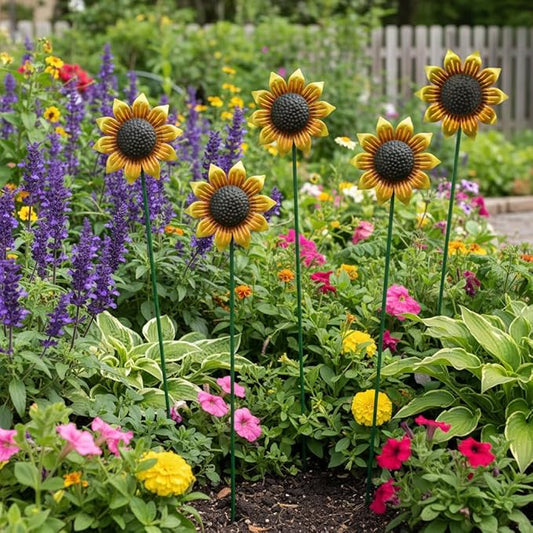 5pcs Sunflowers Yard Wind Spinners Outdoor Decoration Stakes Lawn Ornaments, Lawn Decorations Garden Stakes, Metal Outside Decorations for Metal Yard Art Flower Garden Decor, Sunflower Gift for Women