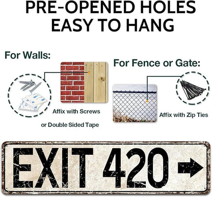 Vintage Metal Tin Sign for Trippy Room Decor, Retro Exit 420 Street Signs Cool Grunge Accessories and Outdoor Decorations 4x16 Inch