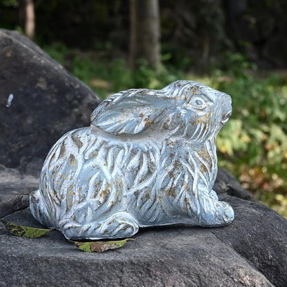 Garden Rabbit Statue Cement Bunny Decor Easter Bunny Figurines for Home Outdoor Garden Statues Cement Sculpture for Yard Patio Lawn Ornament, Blue