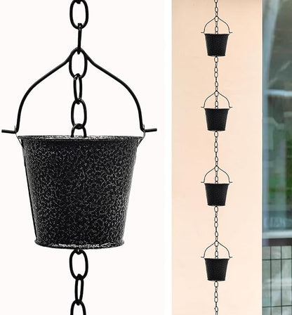 Decorative Rain Chain, 63.8-Inch Black Metal Barrel-Shaped Gutter Chain with Acrylic Diamond Pendant, Downspout Replacement for Garden Drainage