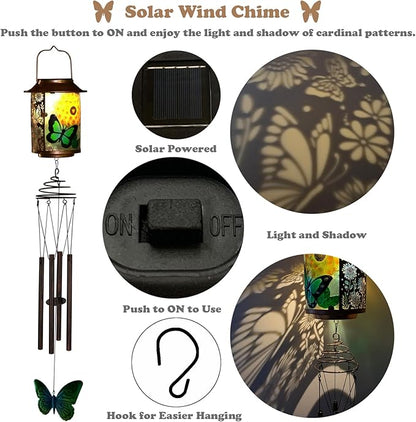 Solar Wind Chimes for Outdoor, Butterfly Garden Decorations Memorial Wind Chimes Deep Tone, Sympathy Windchimes for Outside Garden Décor, Gifts for Mom, Grandma-Butterfly