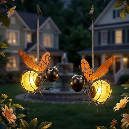 Calenzana Orange Bee Outdoor Solar Garden Light, Waterpoof Hanging Solar Light for Yard Patio Backyard Porch, Gifts for Women Mom Grandma