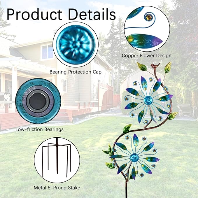 Metal Wind Spinners Outdoor,Yard Art Wind Sculptures & Spinners,Flower Wind Spinners for Yard and Garden,Waterproof Pinwheels & Windmill for Patio Lawn Decor