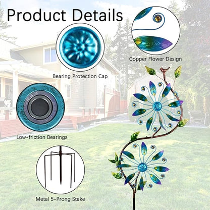 Metal Wind Spinners Outdoor,Yard Art Wind Sculptures & Spinners,Flower Wind Spinners for Yard and Garden,Waterproof Pinwheels & Windmill for Patio Lawn Decor