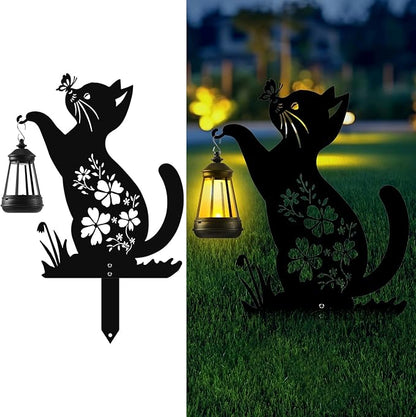 Tfro & Cile Cat Solar Light Outdoor Garden Lantern Stake Black Cat Halloween Decor with Butterfly Silhouette Decoration for Yard Lawn Patio