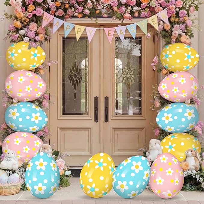 Leyndo 12 Pack 18 Inch Easters Inflatable Eggs Easter Large Blow up Inflatable Jumbo Plastic Eggs Outdoor Decor Colorful Ornaments for Yard Garden Lawn Spring Party Supplies