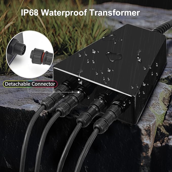 RGB Pond Light with APP, 6W Frog Fountain Lights with 12V Transformer, IP68 Waterproof Underwater Pond Lights with Long Cables for Ponds Waterfall Fountain Gardens Water Feature, 4 SpotLights