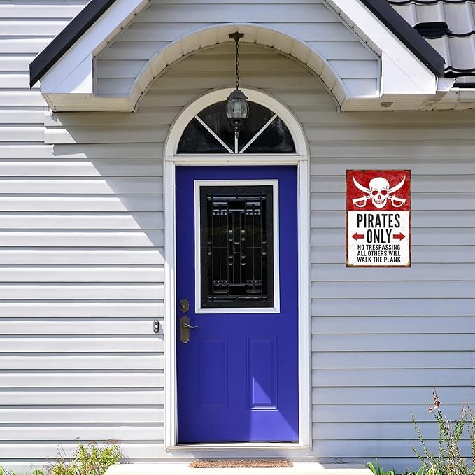 Funny No Parking Sign, Metal Warning Tin Signs, Pirates Only, Yard Sign Garage Farm Garden Wall Decor Sign Plaque Outdoor for Home Fence 8 X 12 Inches