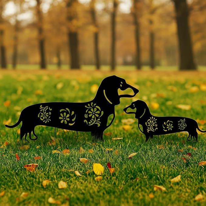 FoldTier 2 Pack Metal Dog Garden Decor for Outside Dachshund Garden Stakes Black Silhouette Decorative Stakes Decorations Dachshund Gifts Dog Lovers Yard Patio Lawn Outdoor Decor