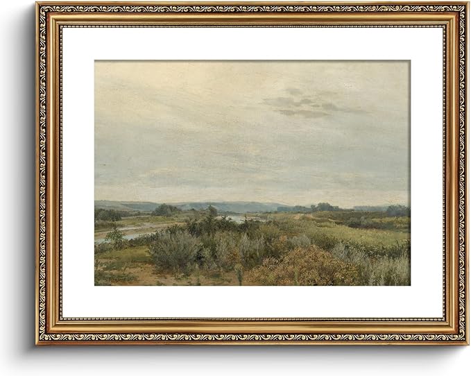 ARPEOTCY Vintage Gold Framed Large Wall Art, Nature Trees Landscape Rivers Retro Paintings, Canvas Prints with Antique Frame, Victorian Wall Pictures Decor for Living Room Gallery 16x20 inch