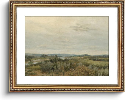 ARPEOTCY Vintage Gold Framed Large Wall Art, Nature Trees Landscape Rivers Retro Paintings, Canvas Prints with Antique Frame, Victorian Wall Pictures Decor for Living Room Gallery 16x20 inch