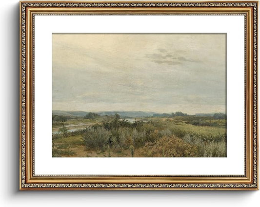 ARPEOTCY Vintage Gold Framed Large Wall Art, Nature Trees Landscape Rivers Retro Paintings, Canvas Prints with Antique Frame, Victorian Wall Pictures Decor for Living Room Gallery 16x20 inch